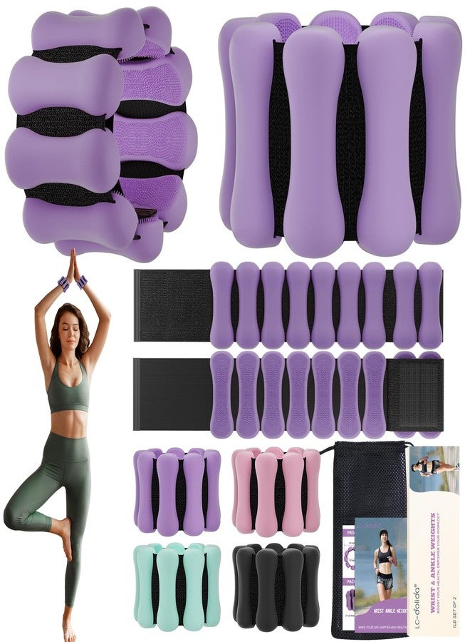 LC-dolida Wrist Weights, LC-dolida Ankle Weights for Women Men, Adjustable Wrist Weighted Bracelet for Home Gym Workout, Walking, Running, Pilate, Yoga, Exercise, Strength Training, Set of 2 (1LB Each), Purple - Image 1