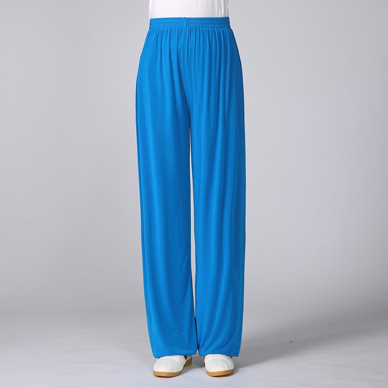 Factory Direct Supply: Ready-Made Tai Chi Ice Silk Pants for Men and Women, Solid Color Tai Chi Martial Arts Clothing, Yoga Clothing, Taekwondo Clothing - Image 1