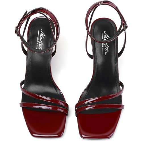 Mostrin Dark Red Womens Strappy Heels - Burgundy Lace Up Ankle Strap Open Toe Stiletto High Heeled Sandals for Wedding, Prom, Party, Daily Size 7 - Image 3