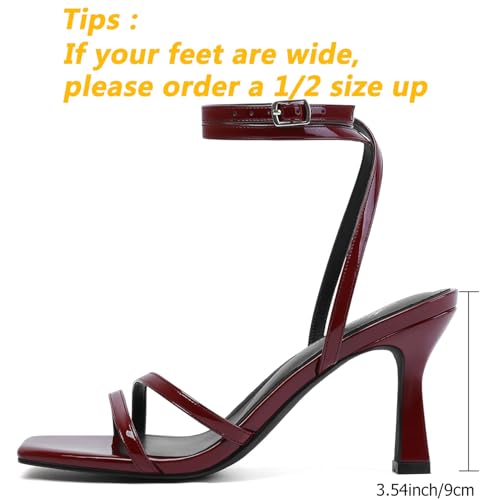 Mostrin Dark Red Womens Strappy Heels - Burgundy Lace Up Ankle Strap Open Toe Stiletto High Heeled Sandals for Wedding, Prom, Party, Daily Size 7 - Image 2