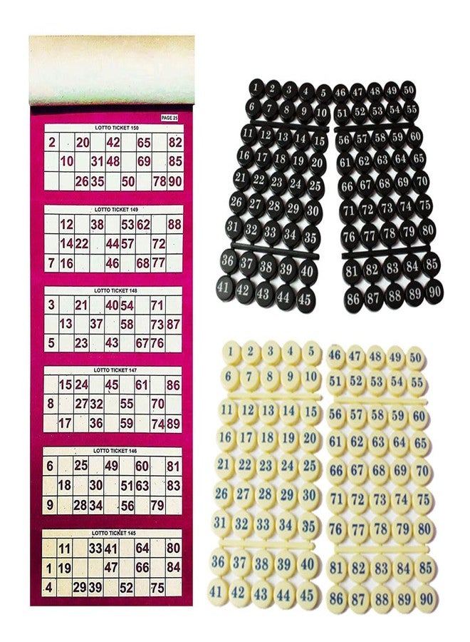 Gmefvr Tombola Plactic Numbers Coins and 600 Tickets Book Game 90 pcs |chip Black or Cream Bingo Chips for Lottery, Pieces for Traditional, Holiday & Wedding Games (Classic) - Image 1