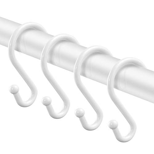 UNCONSIL Metal Shower Curtain HooksSet of 12 RingsRust Resistant S Shaped Hooks Hangers for Shower Curtains Kitchen Utensils Clothing Towels etc White