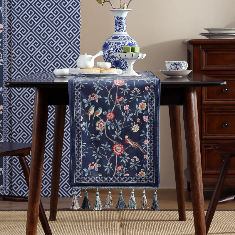 patdrea Vintage Chinoiserie Floral Table Runner Farmhouse for Home Kitchen Dining Decor Parties Family Dinners 12"*71" - Image 2