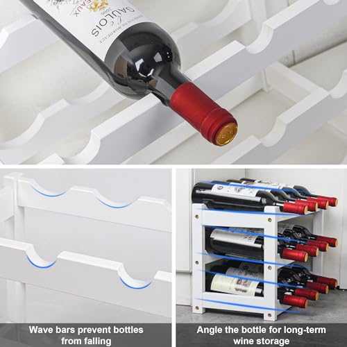 VASMIA Bamboo Wine Rack, Sturdy and Durable Wine Storage Cabinet Shelf, Wine Racks Countertop for Pantry,Kitchen,3-Tier 12 Bottles Wine Rack White - Image 5