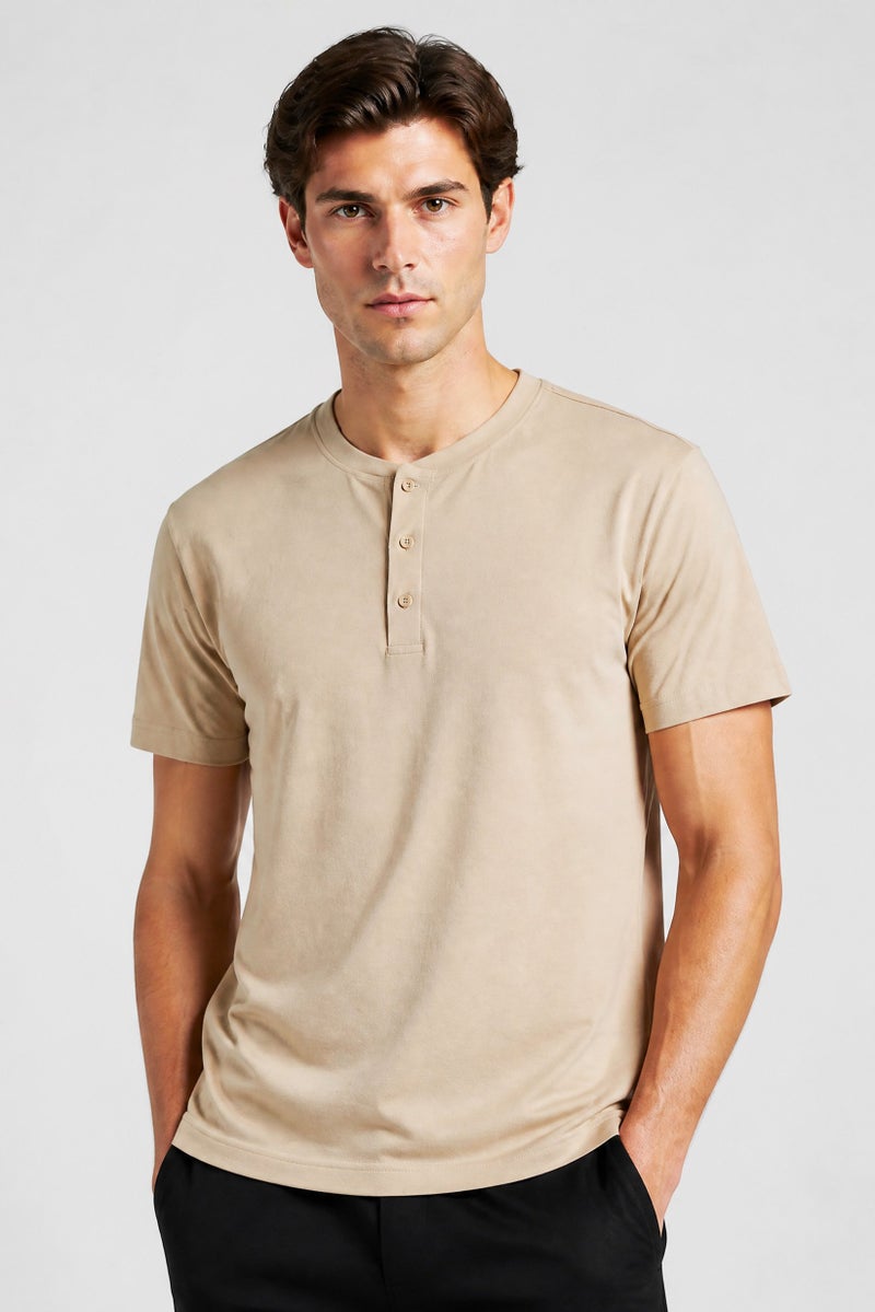 Gaiam Men Slim Fit Short Sleeve Training T-Shirt, Beige - Image 1