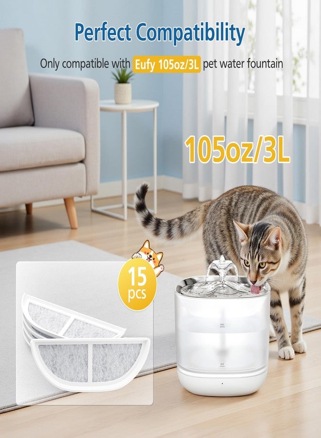 Caehomly 15-Pack Cat Water Fountain Filters Compatible with eufy Stainless Steel Pet Fountain 3L/105oz, Pet Water Fountain Filter with Triple Filtration System for Cats and Dogs - Image 2