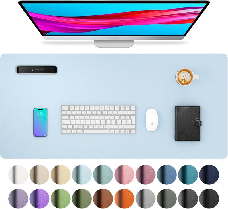Aothia Leather Desk Pad Protector, Mouse Pad, Office Desk Mat, Non-Slip PU Leather Desk Blotter, Laptop Desk Pad, Waterproof Desk Writing Pad for Office and Home (31.5" x 15.7",Baby Blue) - Image 1