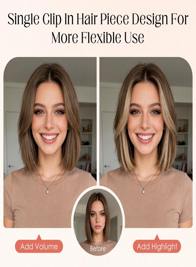 S-noilite Clip in Short Hair Extensions Remy Real Human Hair 6pcs Single Mini Clip on Hairpin Hairpiece for Women for Highlight, 10 inch Highlight Camel Brown & Blonde - Image 3