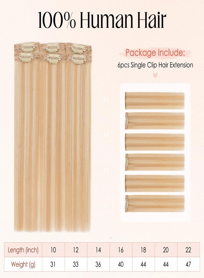 S-noilite Clip in Short Hair Extensions Remy Real Human Hair 6pcs Single Mini Clip on Hairpin Hairpiece for Women for Highlight, 10 inch Highlight Camel Brown & Blonde - Image 2