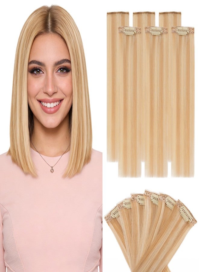 S-noilite Clip in Short Hair Extensions Remy Real Human Hair 6pcs Single Mini Clip on Hairpin Hairpiece for Women for Highlight, 10 inch Highlight Camel Brown & Blonde - Image 1