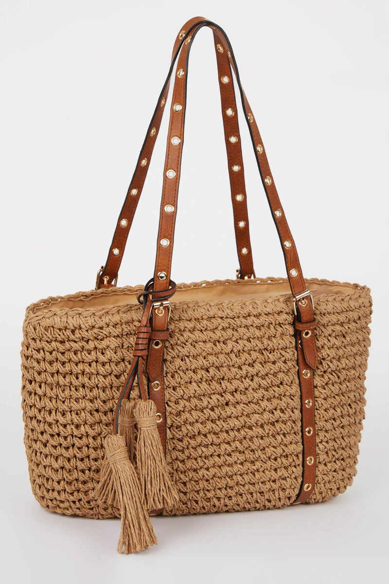 DeFacto Beige Woman Woman Straw Shoulder Bag Casual - Image 2