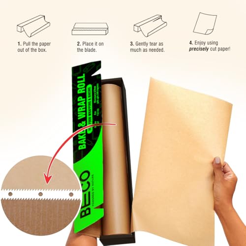 Beco Eco-Friendly Baking & Wrapping Paper, 11 inch x 20 Meter Roll, Pack of 1, 100% Bamboo Pulp & Chemical Free Parchment & Cooking Paper - Image 3
