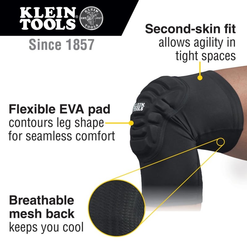 Klein Tools 60492 Knee Pads, Lightweight Padded Knee Sleeves, Breathable Mesh Back, Elastic Cuff with Slip-Resistant Silicone, Black, M/L - Image 2