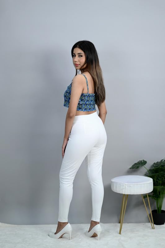 Mlada Store Mlada Slim Fit Cotton Lycra Tummy Tucker Jeggings for Women Office | Formal Wear Trousers Stretchable Cotton High Waist Skinny Fit Jeggings | Lycra Pants Travel Comfort Jegging White - Image 5