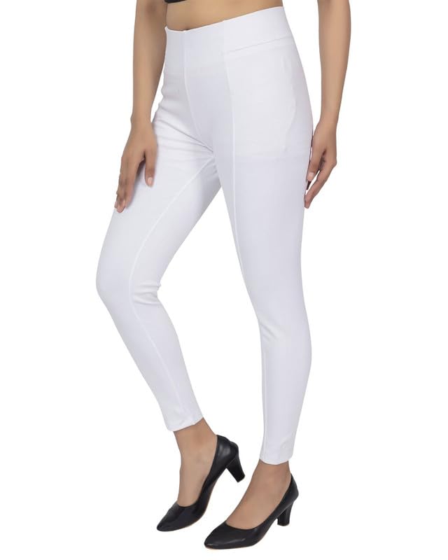 Mlada Store Mlada Slim Fit Cotton Lycra Tummy Tucker Jeggings for Women Office | Formal Wear Trousers Stretchable Cotton High Waist Skinny Fit Jeggings | Lycra Pants Travel Comfort Jegging White - Image 2