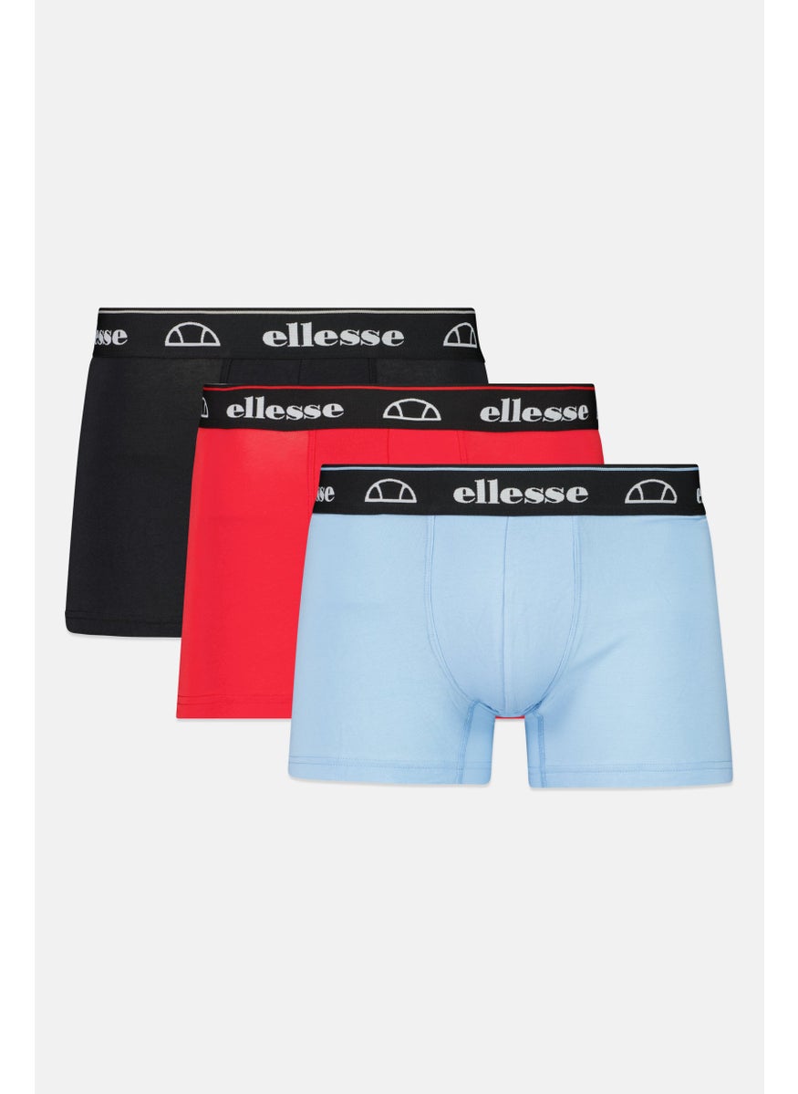 Ellesse Men 3 Pcs Brand Logo Pull On Hipster Boxer, Blue/Red/Black  - Image 1