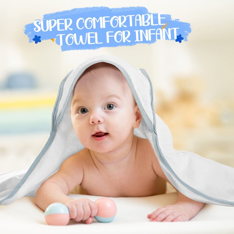 Chumia 6 Pack Baby Hooded Towels Baby Bath Towel Absorbent Soft Hooded Towel for Babies Shower Essentials Hooded(White, Gray, Blue, Simple Design) - Image 3