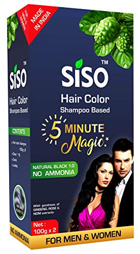 Siso 5 Minute Magic Permanent Hair Color Shampoo, 200g - Natural Black, 100% Grey Coverage with Herbal Extracts, 0% Ammonia & Silicone - Image 1