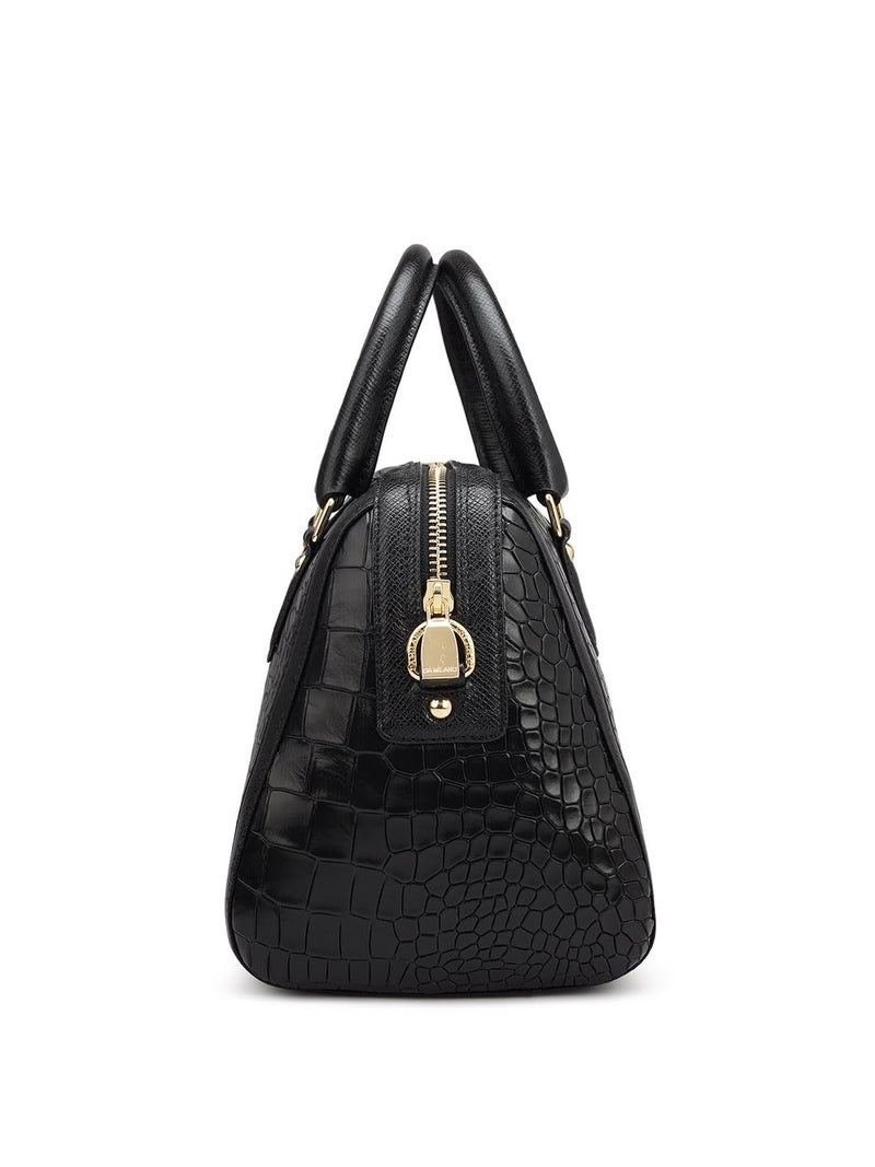 Da Milano Leather Satchel Bag for Women Bag – Black | Medium Genuine Leather Handbag with Dual Compartments, Zipper Closure & Detachable Shoulder Strap | Versatile Office & Casual Purse - Image 3