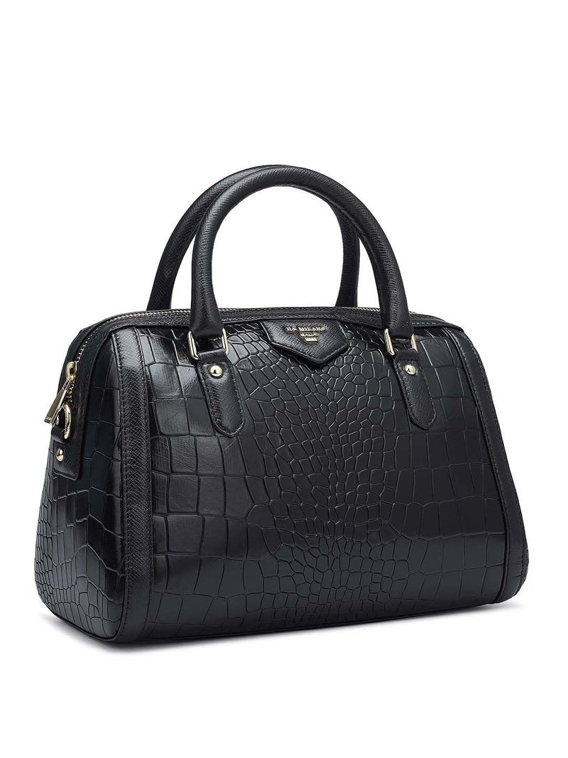 Da Milano Leather Satchel Bag for Women Bag – Black | Medium Genuine Leather Handbag with Dual Compartments, Zipper Closure & Detachable Shoulder Strap | Versatile Office & Casual Purse - Image 2