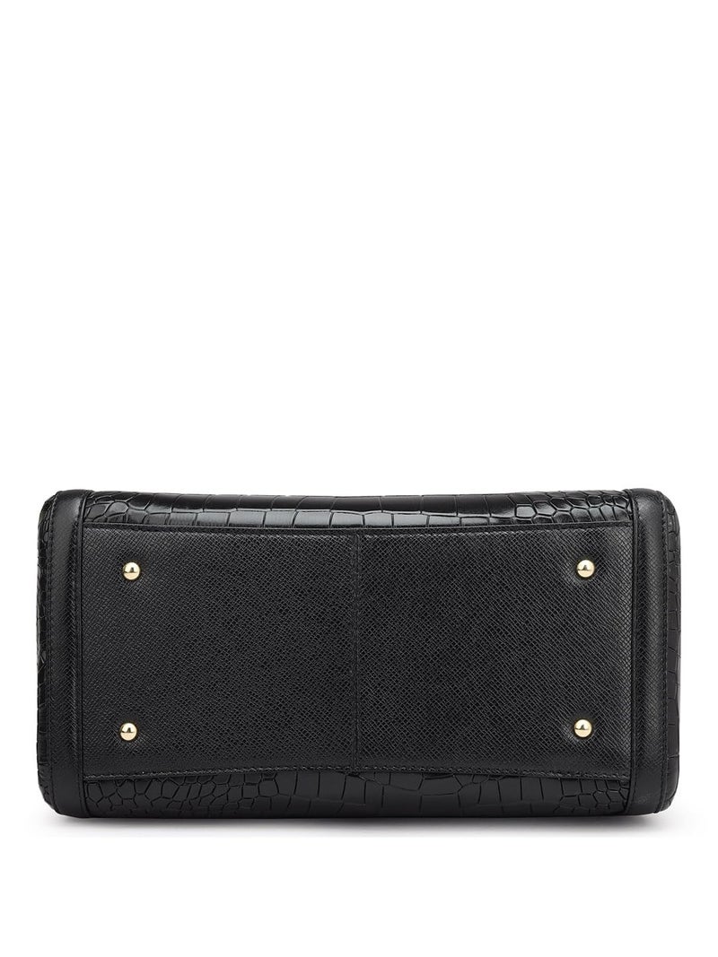 Da Milano Leather Satchel Bag for Women Bag – Black | Medium Genuine Leather Handbag with Dual Compartments, Zipper Closure & Detachable Shoulder Strap | Versatile Office & Casual Purse - Image 5