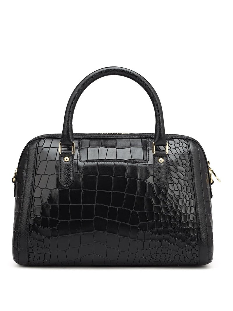 Da Milano Leather Satchel Bag for Women Bag – Black | Medium Genuine Leather Handbag with Dual Compartments, Zipper Closure & Detachable Shoulder Strap | Versatile Office & Casual Purse - Image 4