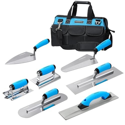 KEZERS 8-in-1 Concrete Finishing Tools Kit: Magnesium Float, Finishing & Pool Trowel, Gauging & Brick Trowel, Concrete Groover & Edger for Masonry, Stucco Repair & Bricklaying - Image 1