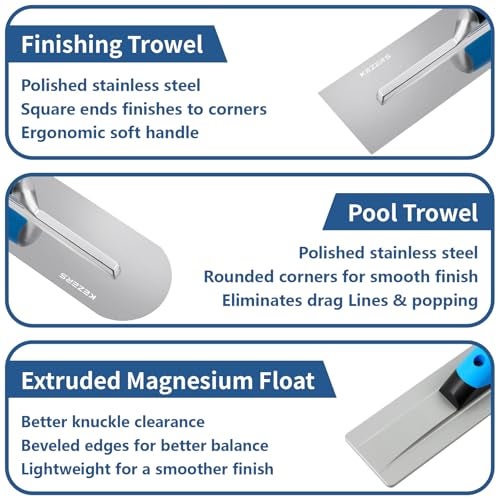 KEZERS 8-in-1 Concrete Finishing Tools Kit: Magnesium Float, Finishing & Pool Trowel, Gauging & Brick Trowel, Concrete Groover & Edger for Masonry, Stucco Repair & Bricklaying - Image 5