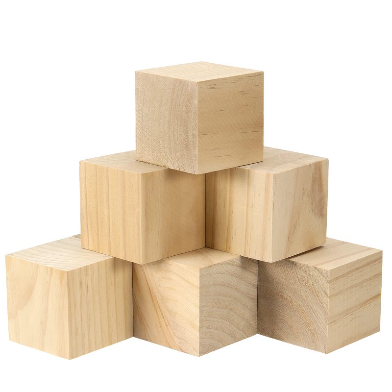 SEHOI 8 Pack 3 Inch Wooden Cubes Unfinished Natural Wood Blocks Blank Square Blocks Wood Cubes for Crafts and DIY Dcor