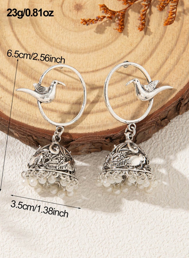 Take Two Silver Bird Decor Bell Shape Jhumka Earrings - Image 2