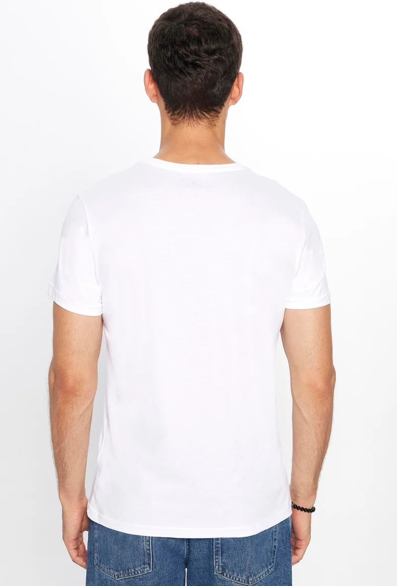 Tudors Men's Slim Fit Narrow Cut Cotton Soft Textured Printed White Crew Neck T-Shirt