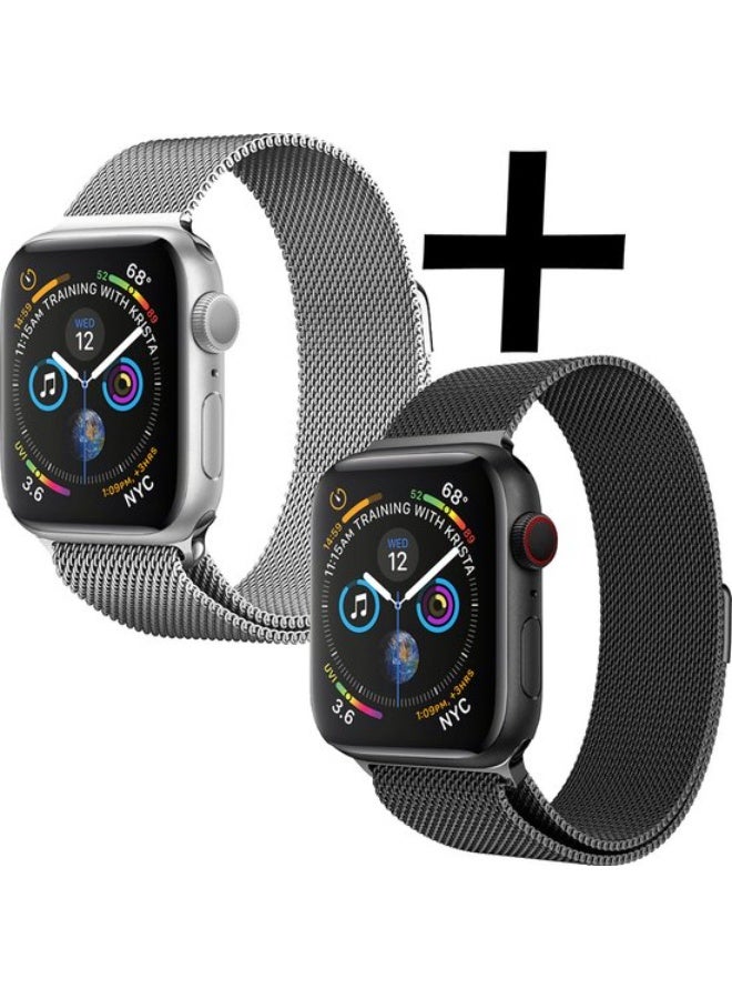 2pcs Stainless Steel Metal Strap Compatible with Apple Watch Band 42mm Series 10 silver black