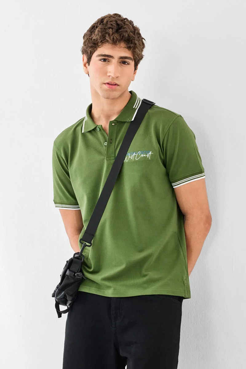 سنيتش Green Embroidered Half Sleeve Regular Fit T-Shirt