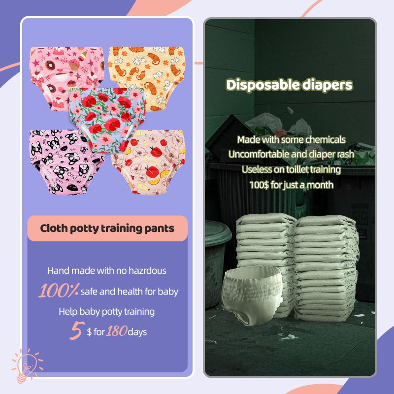 Max Shape 5 Pack Potty Training Underwear for Girls, Reusable Cotton Underwer, Baby and Toddler Girls Toilet Training Pants (US, Age, 3 Years, Orange) - Image 2