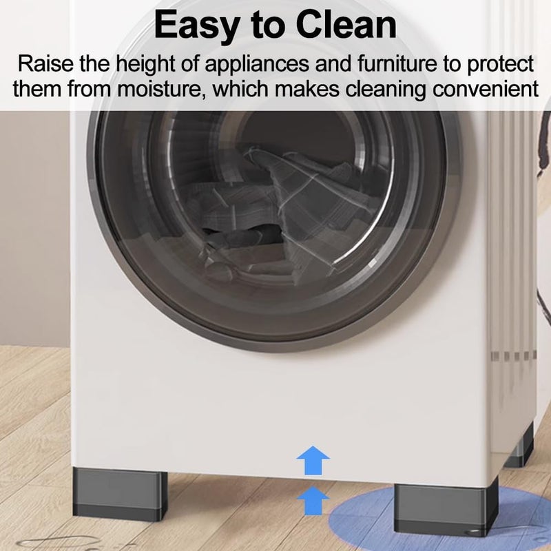 HMIEPRS 4 Pcs Anti Vibration Pads for Washing Machine, Washer and Dryer Pedestals High Friction Hard Wearing Square Rubber Foot, Non Slip & Noise Reducing Mat Protects Floor (Increase 1.8") - Image 3