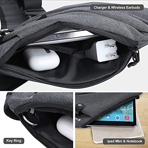 MAYMOONER Men Small Sling Shoulder Crossbody Bag, Lightweight Anti-theft One Strap Casual Chest Bag Slim Backpack for Outdoor Walking Trip Hiking Biking Fits Up to 7.9 inch iPad Mini (Gray) - Image 5
