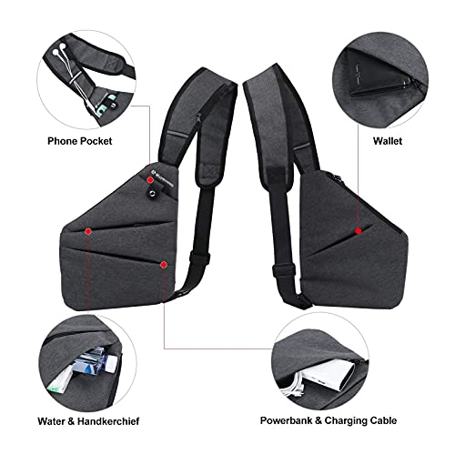 MAYMOONER Men Small Sling Shoulder Crossbody Bag, Lightweight Anti-theft One Strap Casual Chest Bag Slim Backpack for Outdoor Walking Trip Hiking Biking Fits Up to 7.9 inch iPad Mini (Gray) - Image 3
