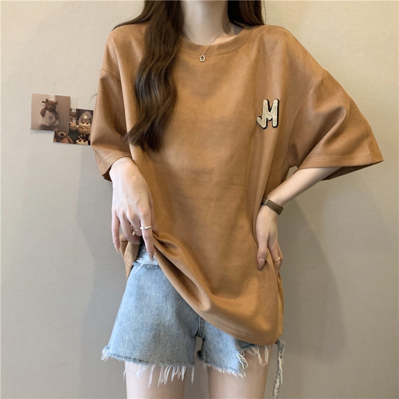 Suede Short-Sleeve T-Shirt For Men, Summer Versatile Trendy Heavyweight Tee, American Retro High Street Fashion Brand Half-Sleeve Top - Image 1