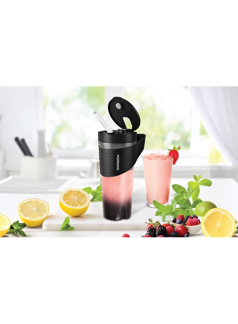 porodo Lifestyle Freshmix Portable Blender 460mL with 20000RPM Motor Speed / High-Speed Blending / Convenient Straw Design / Portable and Rechargeable Blender / Juicer / Fruit Mixer - Black - Image 5