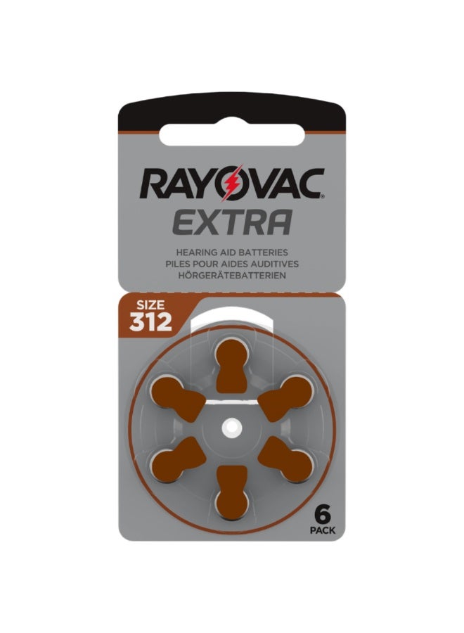 6-Pieces Rayovac Extra (Size 312) Hearing Aid Batteries Zinc-Air 0% Mercury