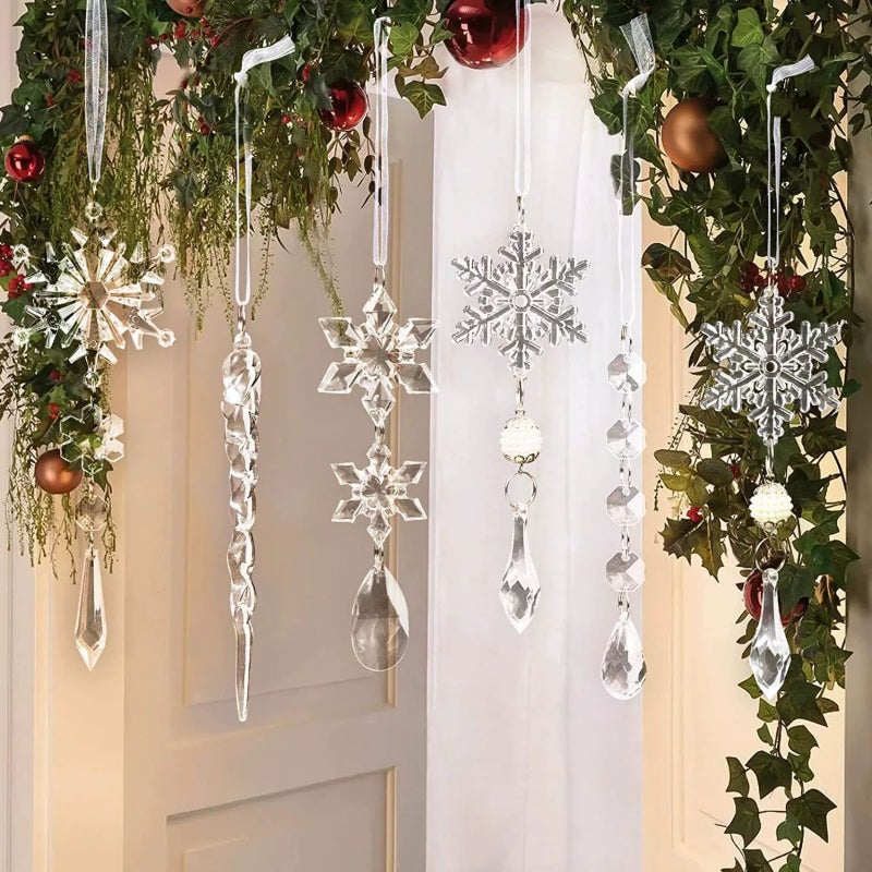 Christmas Decoration Set Crystal Pendant Transparent Simulation Snowflake Ice Strip Christmas Tree Pendant - Image 3