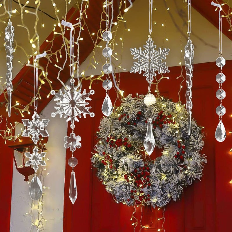 Christmas Decoration Set Crystal Pendant Transparent Simulation Snowflake Ice Strip Christmas Tree Pendant - Image 4