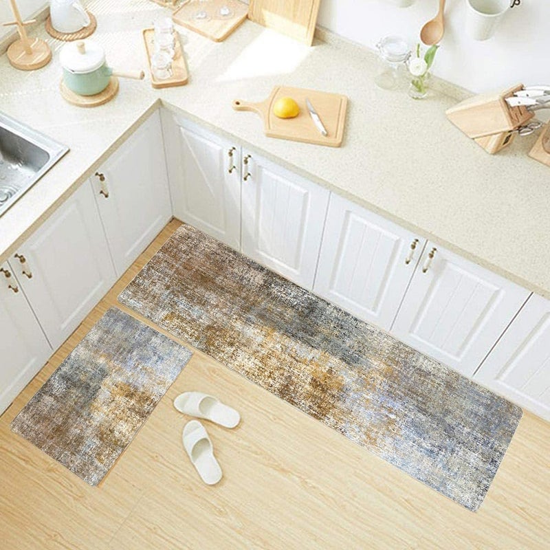 TOMWISH Kitchen Mats for Floor 2 Piece Set Brown Kitchen Runner Rug Non Skid Cushioned Kitchen Floor Mat Vintage Comfort Standing Desk Office Farmhouse Runner Mat for Laundry 17""X48""+17""X24"" - Image 2
