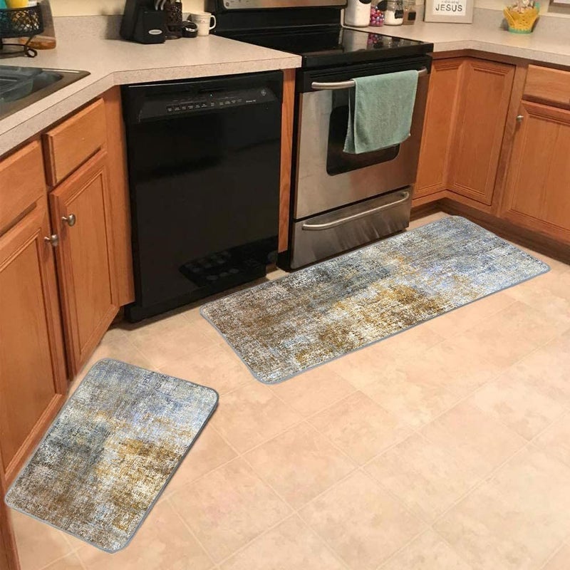 TOMWISH Kitchen Mats for Floor 2 Piece Set Brown Kitchen Runner Rug Non Skid Cushioned Kitchen Floor Mat Vintage Comfort Standing Desk Office Farmhouse Runner Mat for Laundry 17""X48""+17""X24"" - Image 4