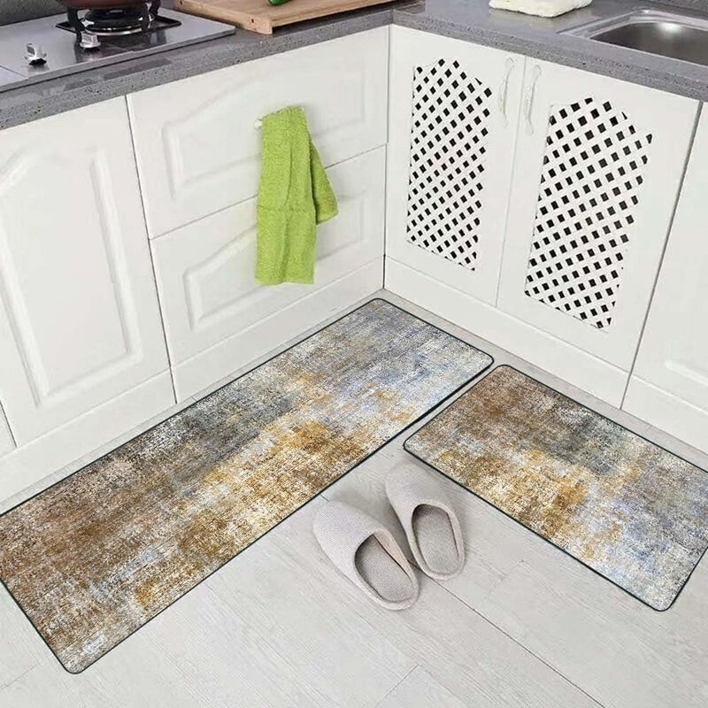 TOMWISH Kitchen Mats for Floor 2 Piece Set Brown Kitchen Runner Rug Non Skid Cushioned Kitchen Floor Mat Vintage Comfort Standing Desk Office Farmhouse Runner Mat for Laundry 17""X48""+17""X24"" - Image 1