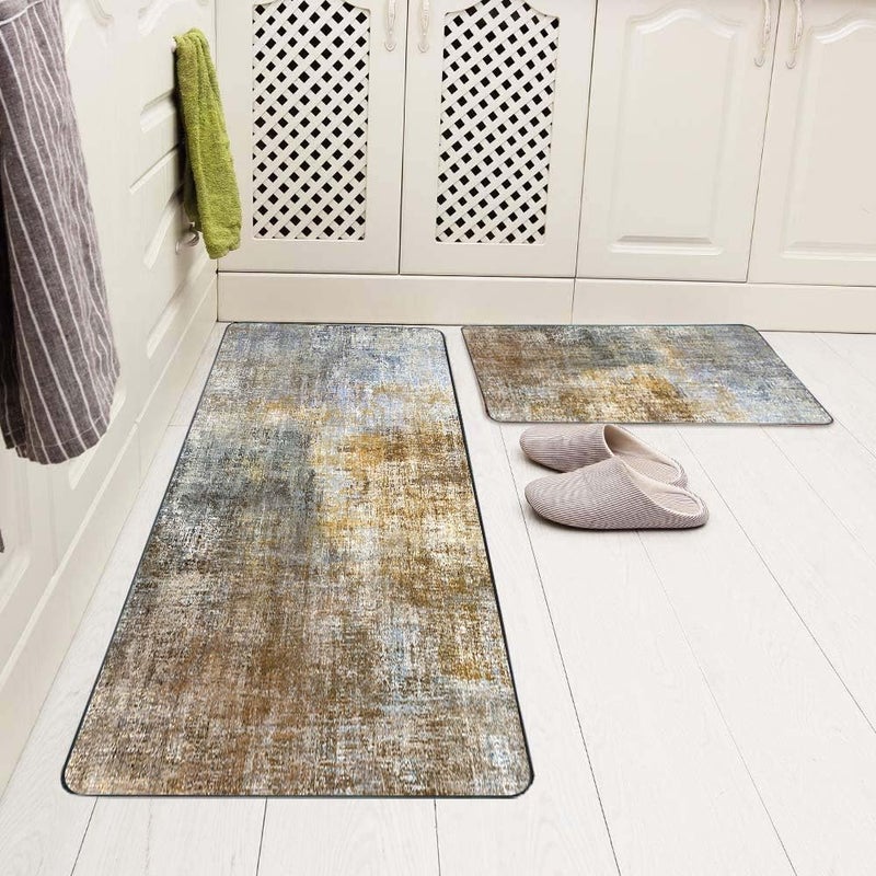 TOMWISH Kitchen Mats for Floor 2 Piece Set Brown Kitchen Runner Rug Non Skid Cushioned Kitchen Floor Mat Vintage Comfort Standing Desk Office Farmhouse Runner Mat for Laundry 17""X48""+17""X24"" - Image 3