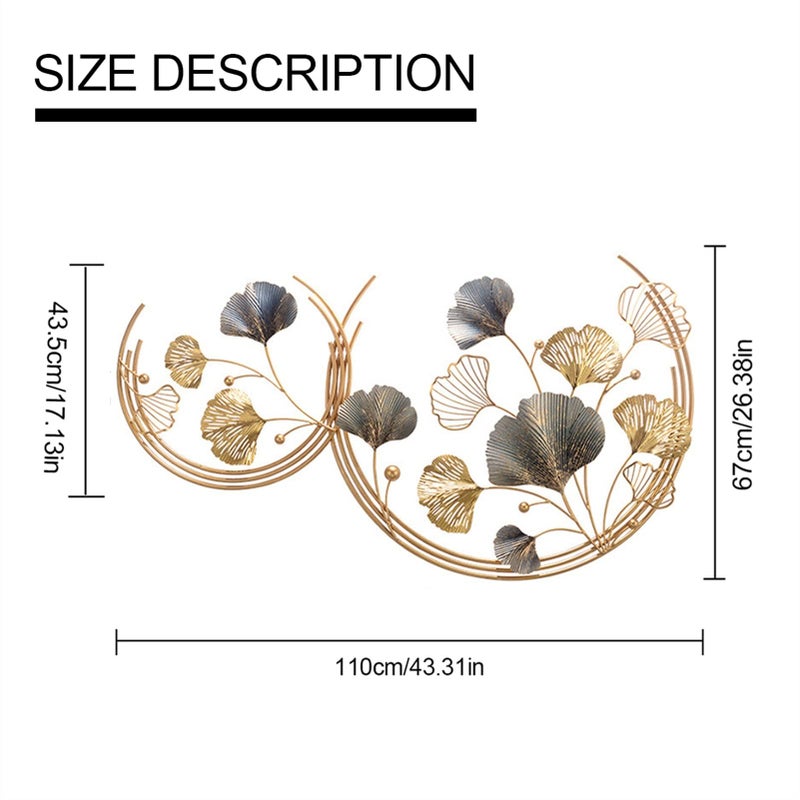 CDDUOLA 3D Room Wall Decor, Handmade Art Metal Round Golden Ginkgo Leaf Decorative Wall Sculpture for Home Living Room And Bedroom, 2 Pack - Image 2
