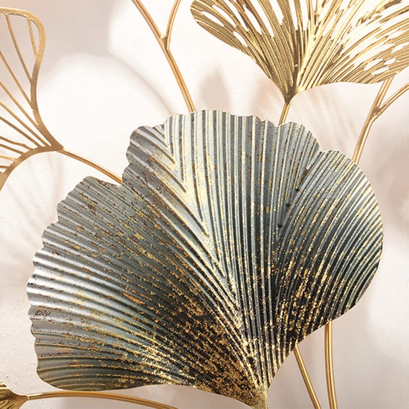 CDDUOLA 3D Room Wall Decor, Handmade Art Metal Round Golden Ginkgo Leaf Decorative Wall Sculpture for Home Living Room And Bedroom, 2 Pack - Image 5