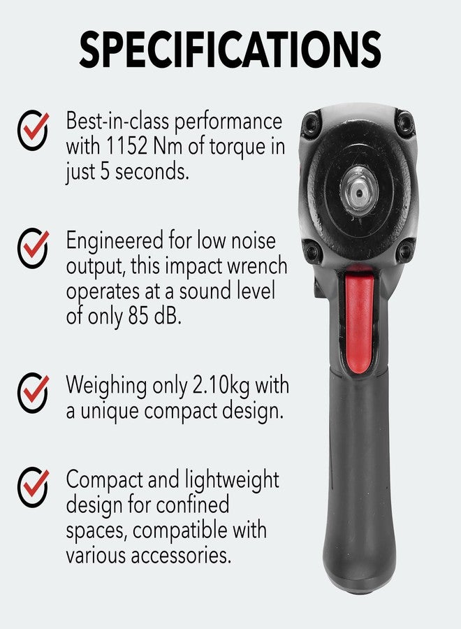 M7 NC-4612Q 1/2-inch Drive Quiet Mini Air Impact Wrench, High Torque Wrench and Best-in-Class Performance, Automotive Tool for Professional and Industrial Use, Lightweight Air Tool for Confined Spaces - Image 4