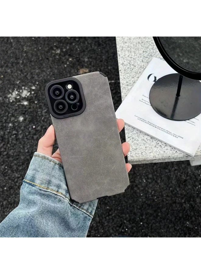 Dark Gray PU Leather Matte Eye Phone Case For IPhone 14 Pro Max - Image 1